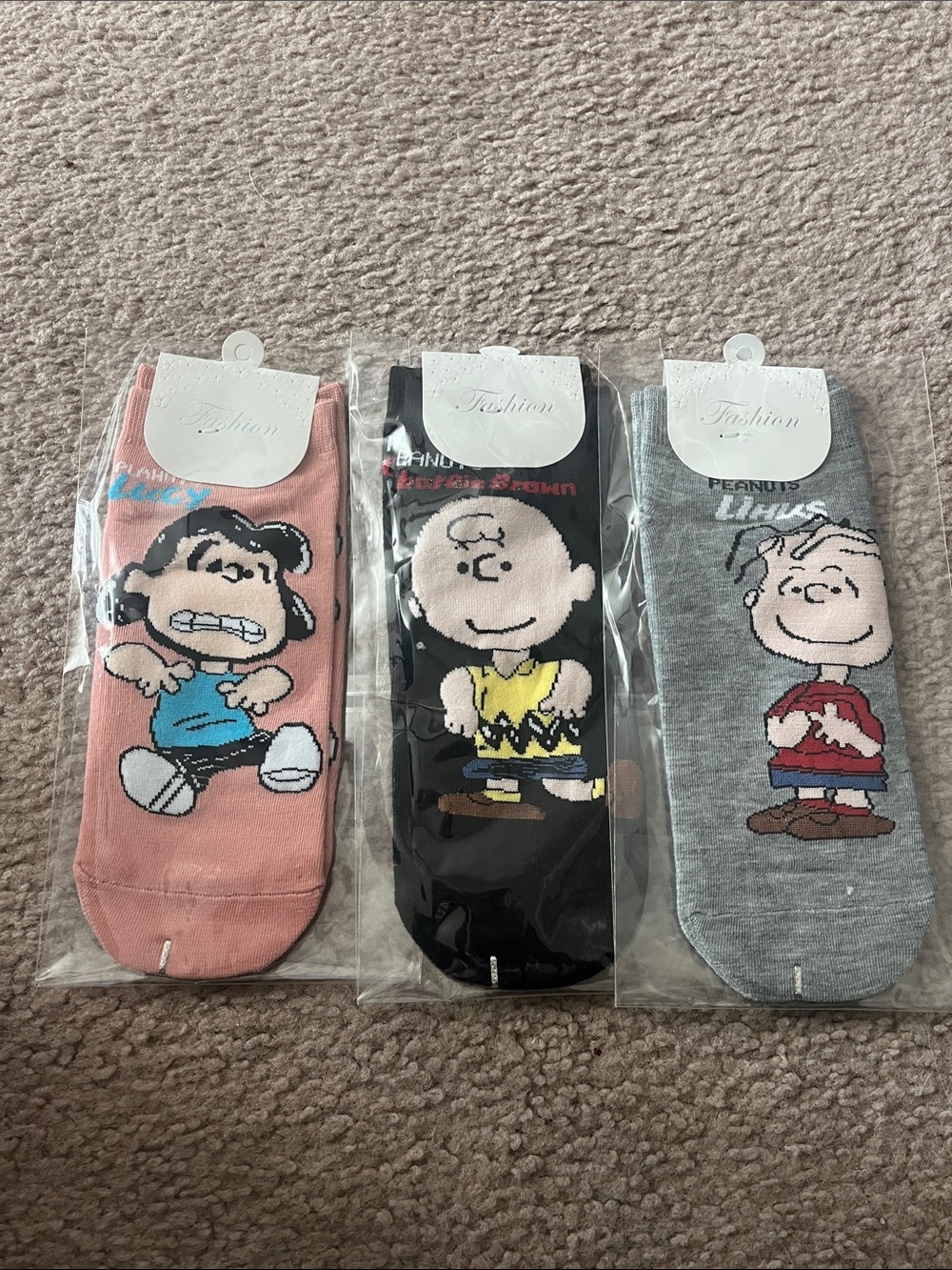Peanuts Character Ankle Socks Trio - Pink, Black, Gray